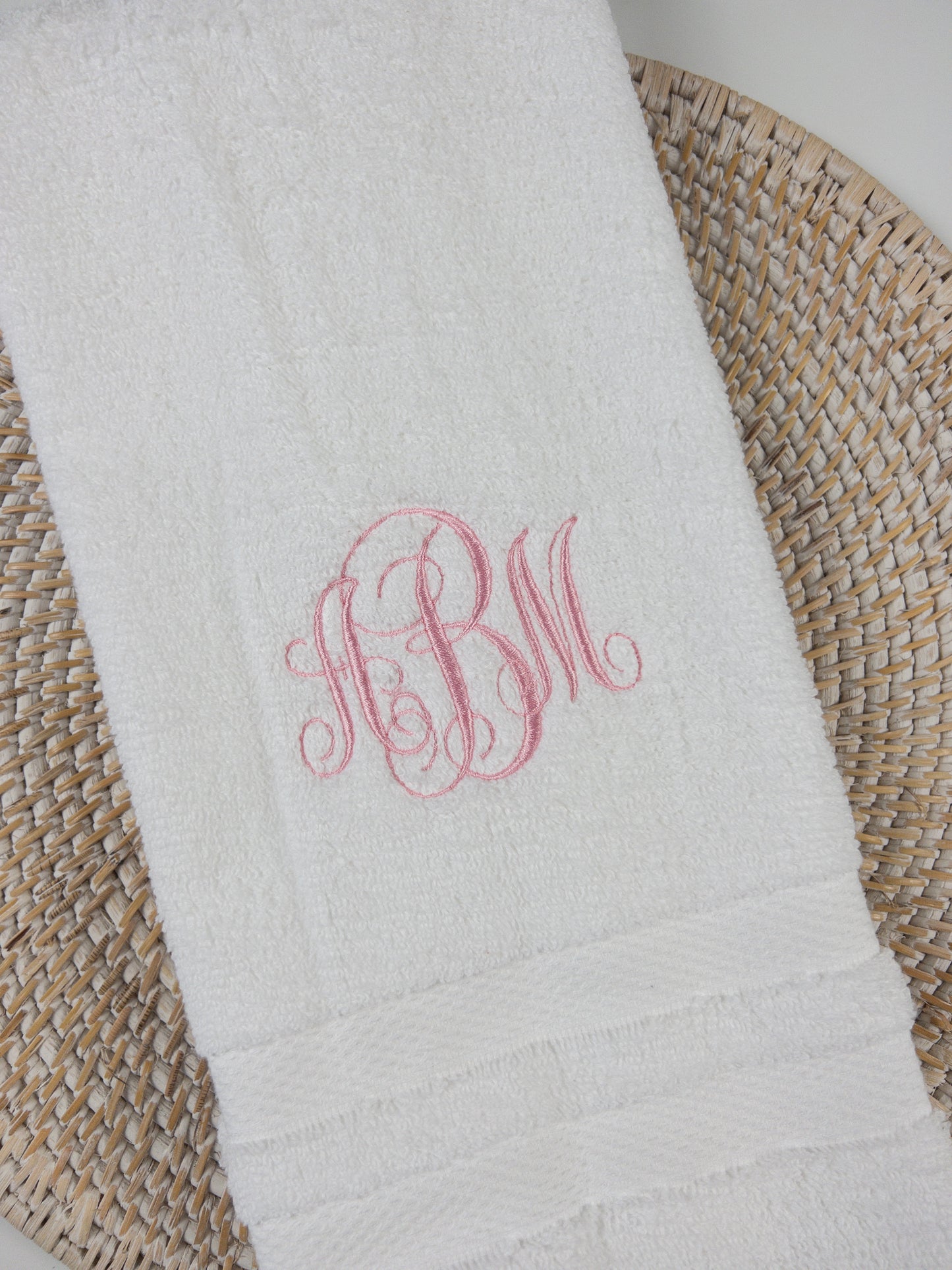 White Monogrammed Hand Towel, Personalized Guest Towel