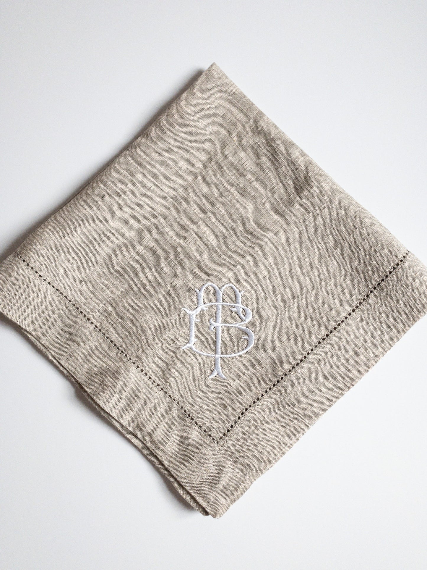 Double Monogram Cloth Dinner Napkins - Oatmeal Linen Fabric Napkin Personalized #110