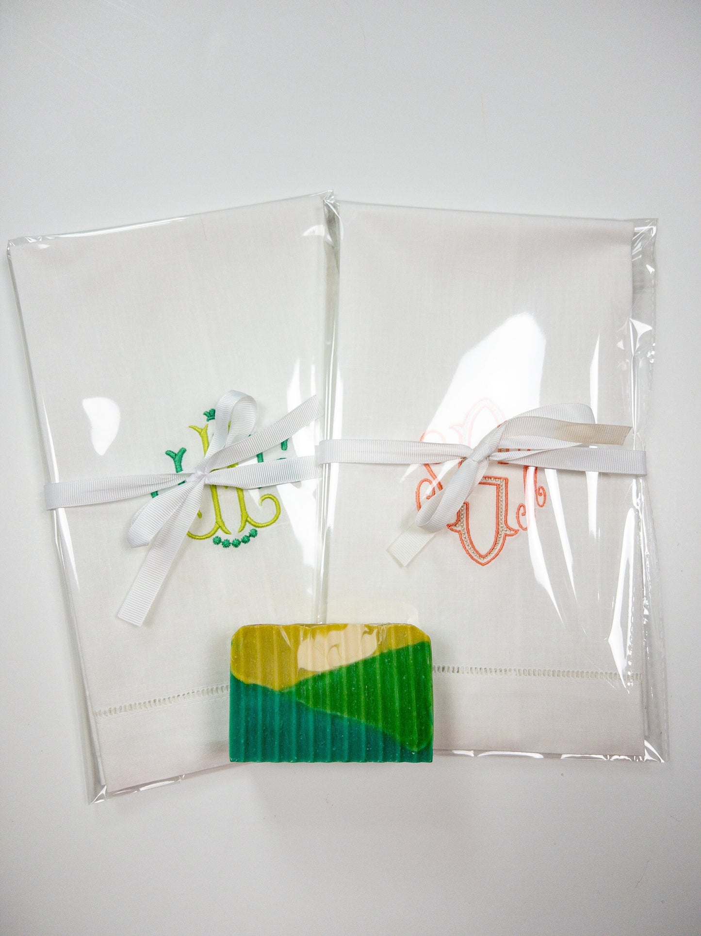 Two Color Monogrammed Linen Tea Towel, Hand Towel, Guest Towel #108