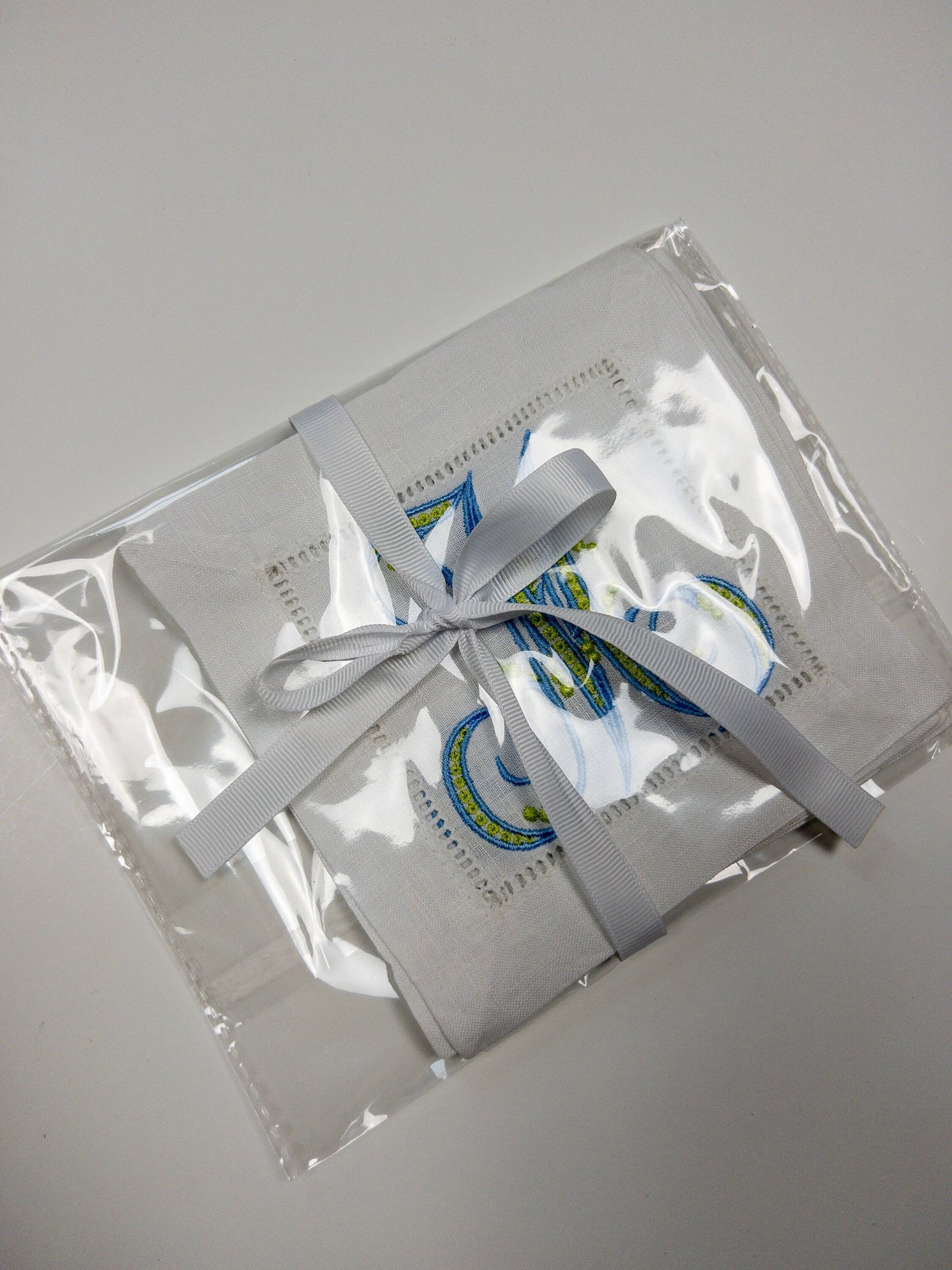 Fancy Monogramed Linen Cocktail Napkin, Multiple Colored Embroidered Cocktail Napkin