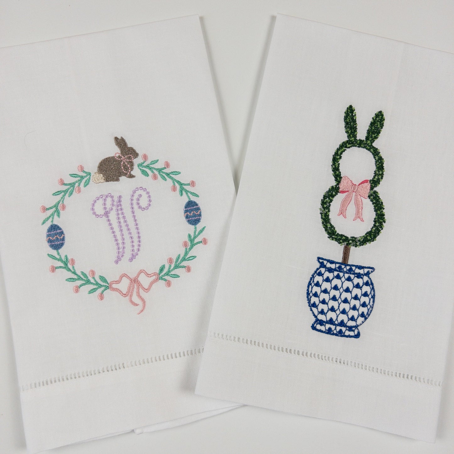 Boxwood Bunny Wreath Cotton Hand Towel, Easter Hand Towel, Custom Gift, Easter Hostess Gift