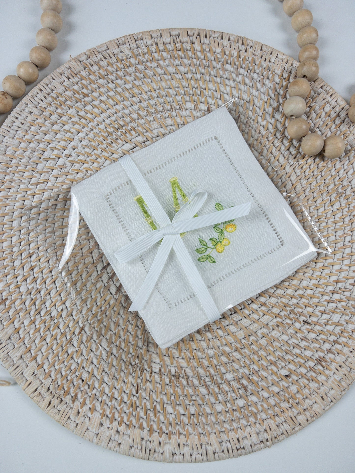 Monogrammed Citrus Cocktail Napkins, Lemon Cocktail Napkin, Embroidered Cocktail Napkin, Custom Linen Cocktail Napkin, Citrus Napkin #124