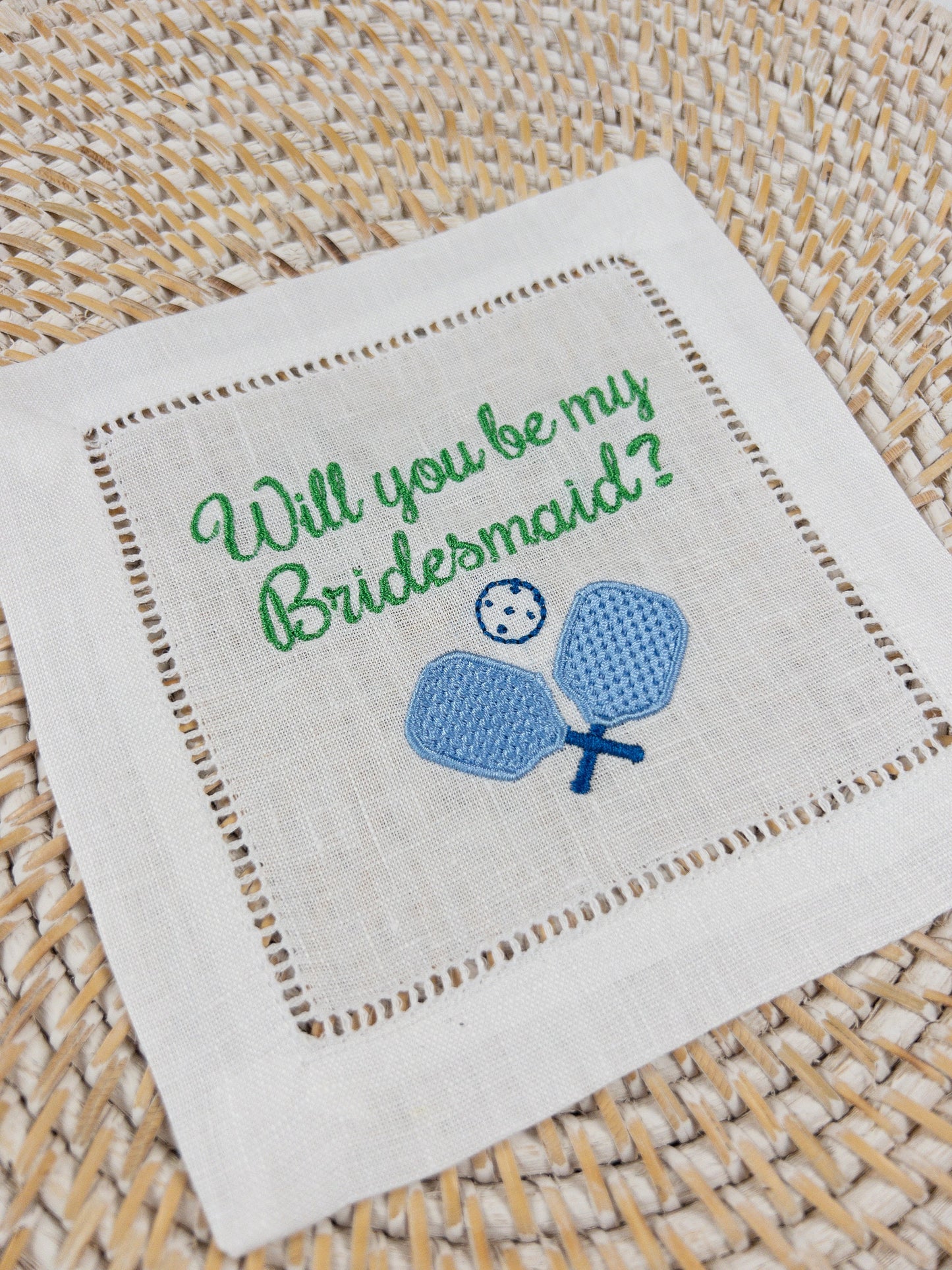 Personalized Pickleball Napkin, Custom Pickleball Gift, Pickleball Cocktail Napkin, Embroidered Pickleball Coaster