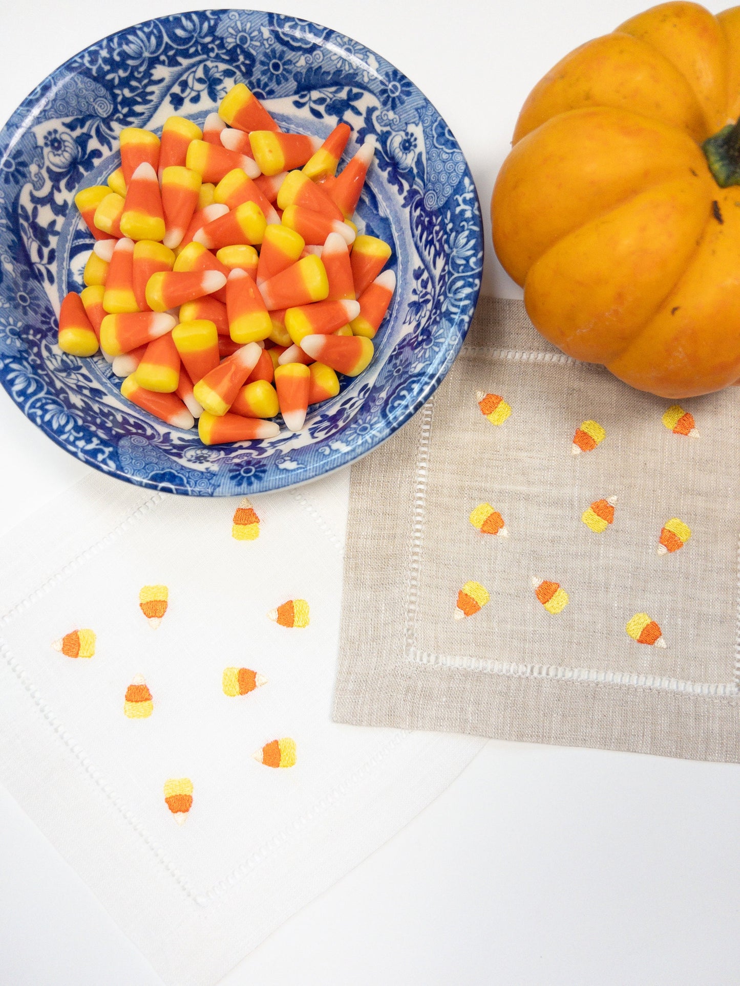 Candy Corn Cocktail Napkin, Halloween Linen Coaster
