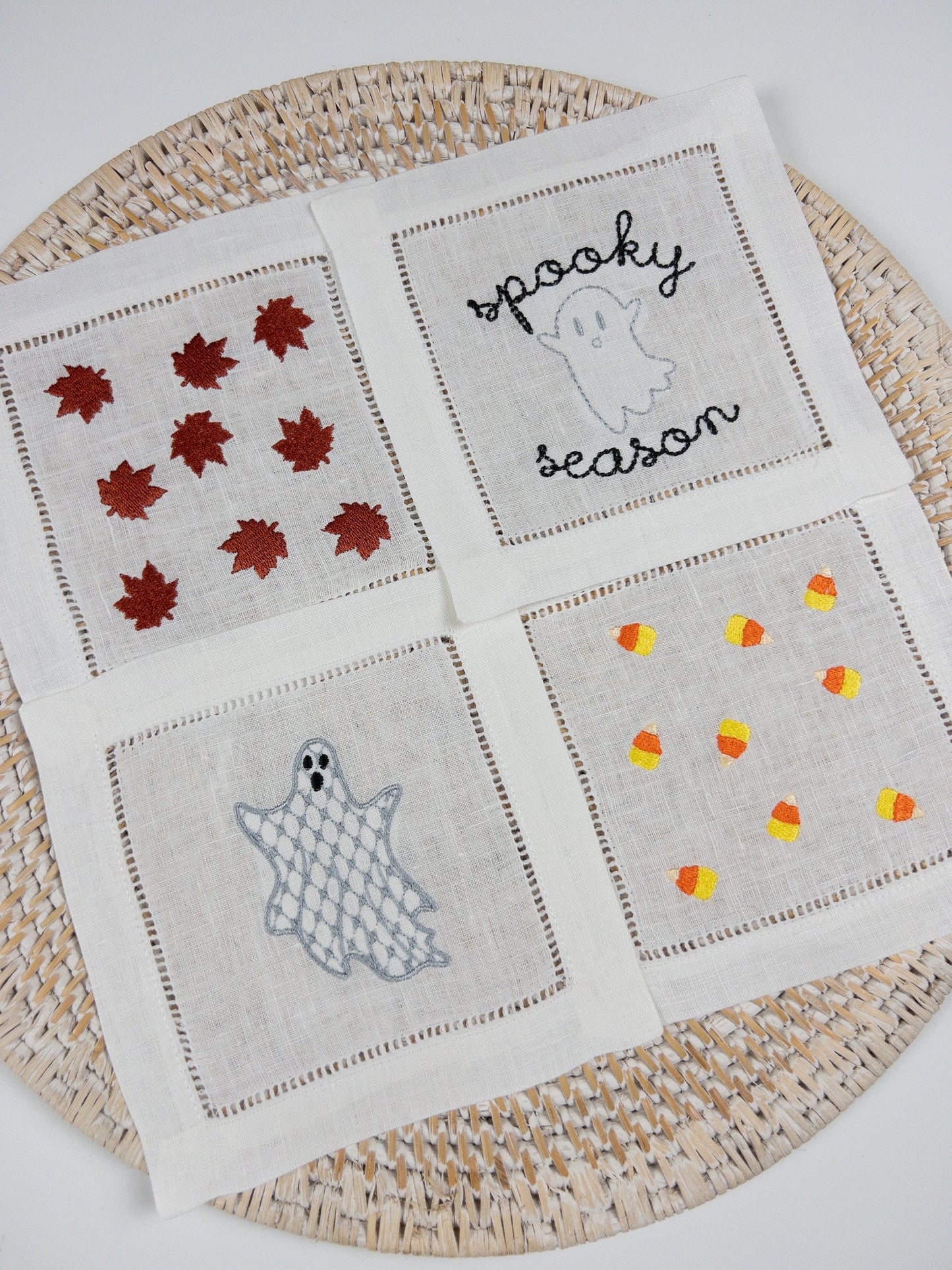 Fall Leaves Cocktail Napkin, Fall Linen Coaster