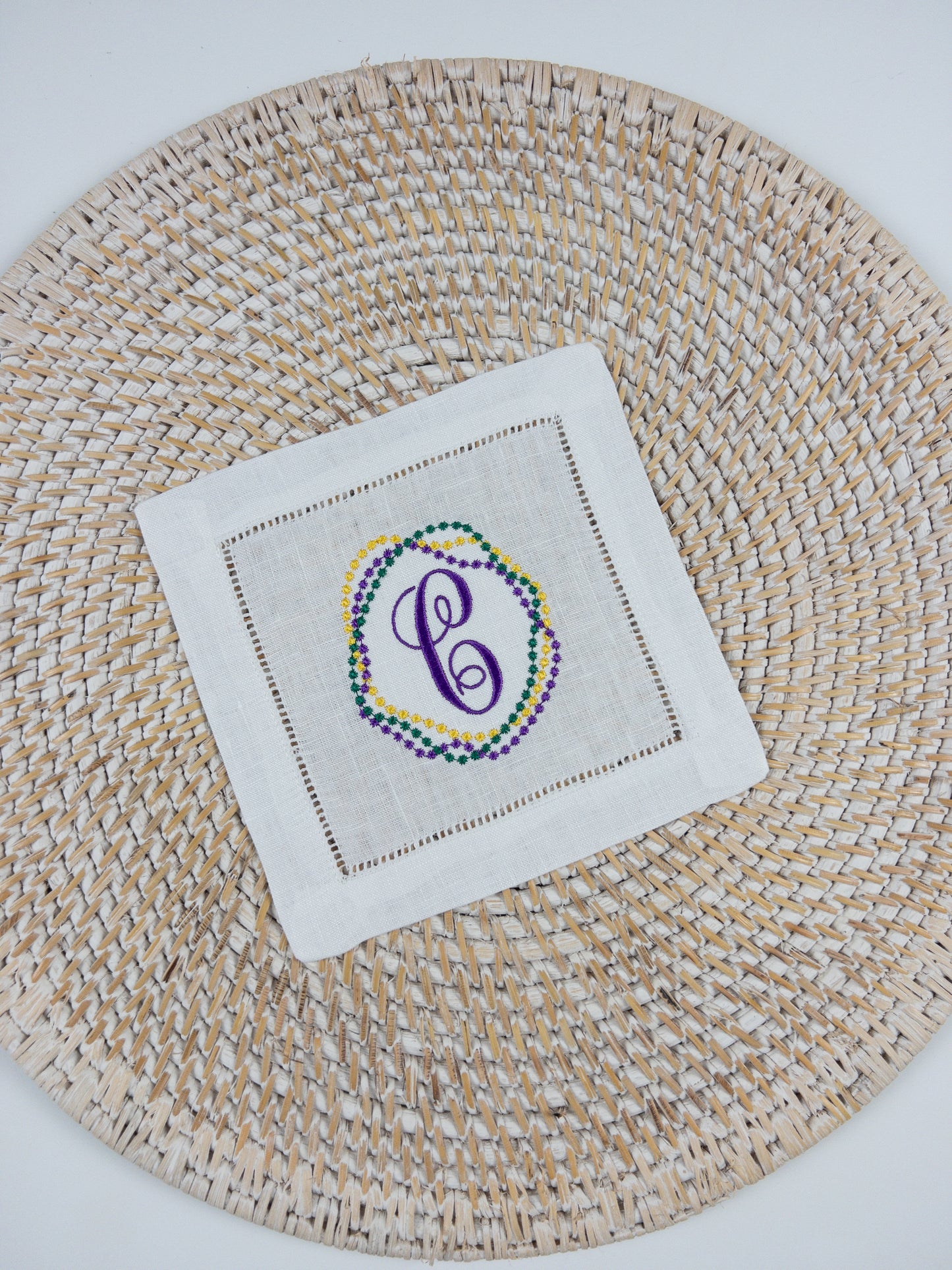 Mardi Gras Beads Linen Cocktail Napkin