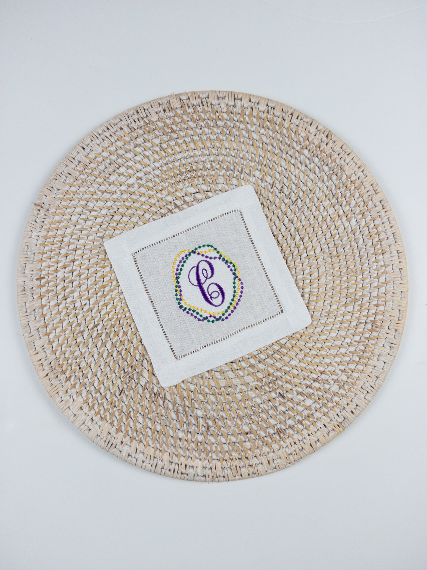 Mardi Gras Beads Linen Cocktail Napkin