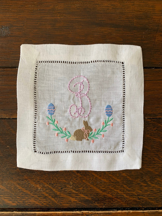 Monogrammed Easter Napkin, Easter Cocktail Napkin, Custom Monogrammed Easter Cocktail Napkin, Linen Cocktail Napkin, Monogrammed Easter #106