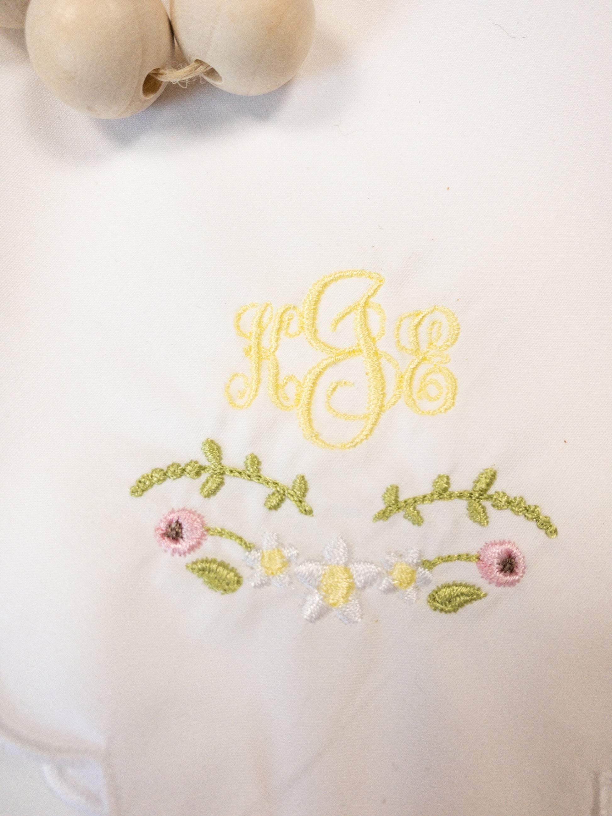 Monogrammed Daisy Handkerchief, Personalized Handkerchief, Scalloped Edge