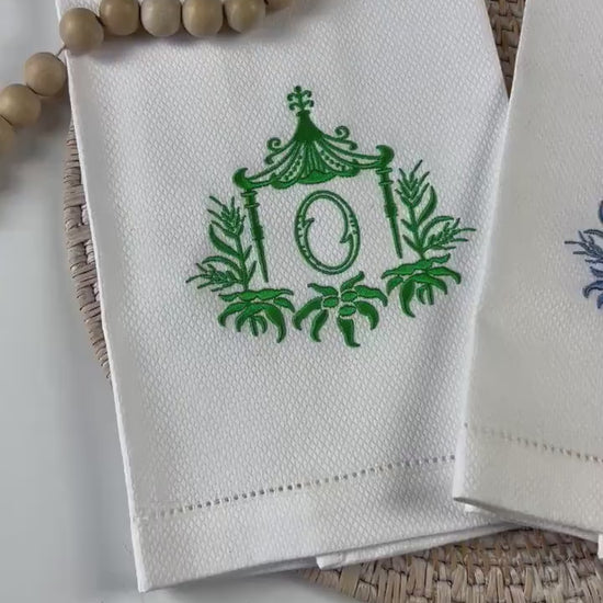 Monogrammed Pagoda Linen Hand Towel, Chinoiserie Chic Powder Room Hand Towel, Designer Hand Towel Custom Monogram Fingertip Towel
