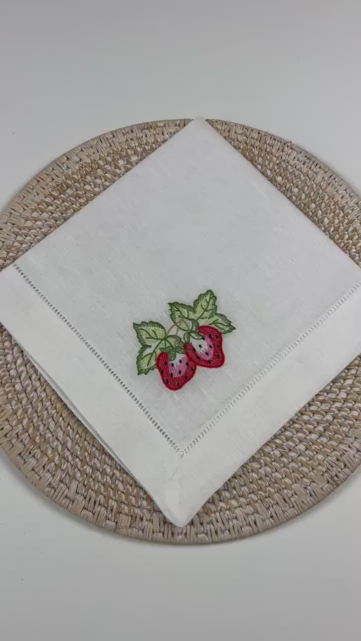 Strawberry Dinner Napkin, Strawberry Fair China Napkin, Strawberry Embroidered Cloth Napkin, Embroidered Cloth Napkin