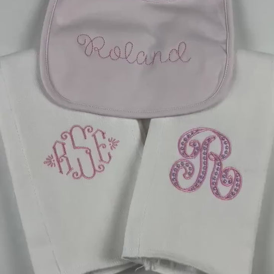 Monogrammed Baby Girl Burp Cloth, White Burp Cloth Embroidered in a custom monogram