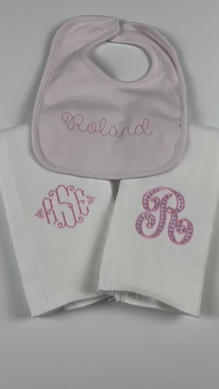 Monogrammed Baby Girl Burp Cloth, White Burp Cloth Embroidered in a custom monogram