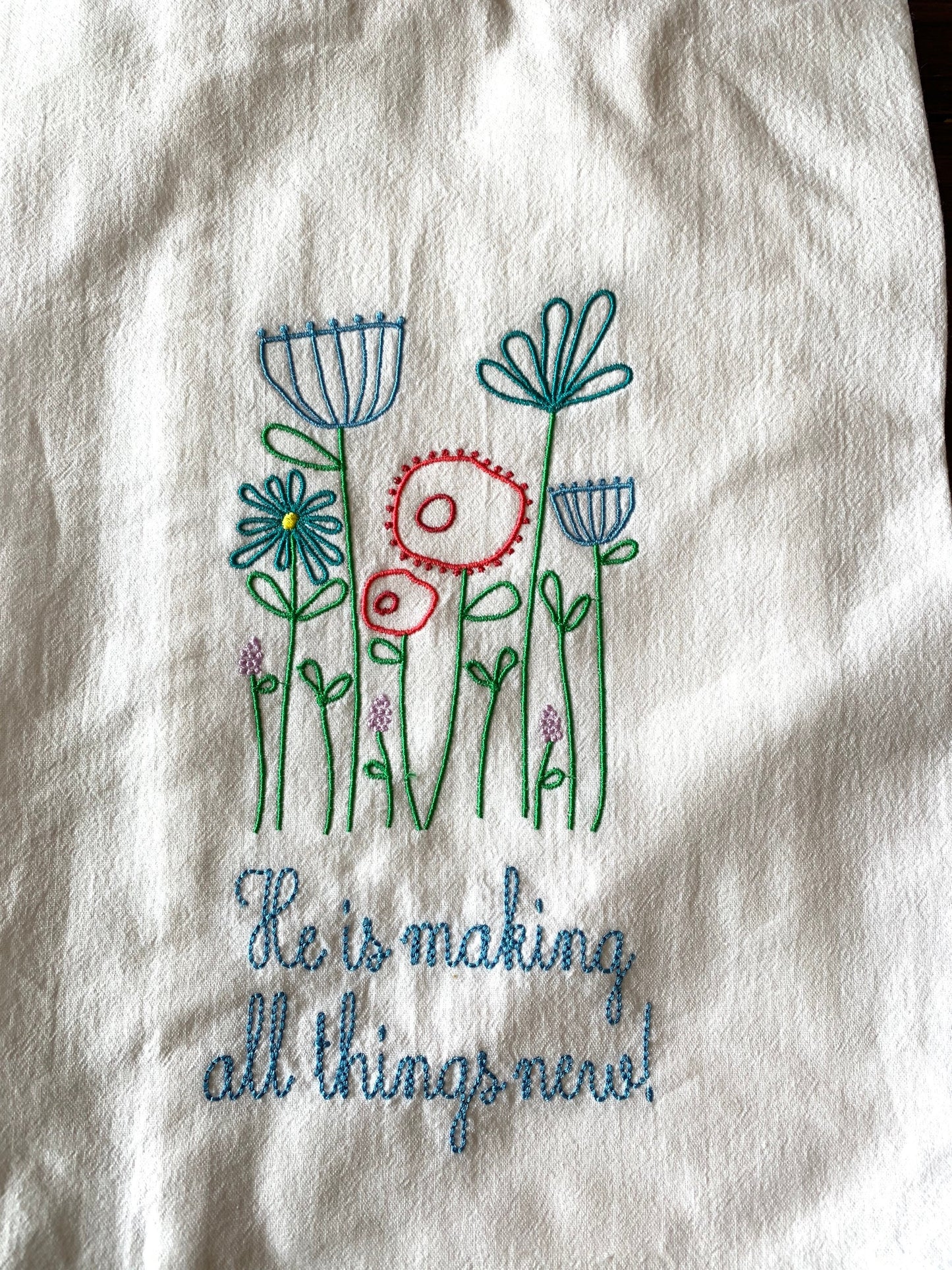 All Things New Floral Hand Towel - flour sack towel - Spring Hand Towel - Embroidered Hand Towel