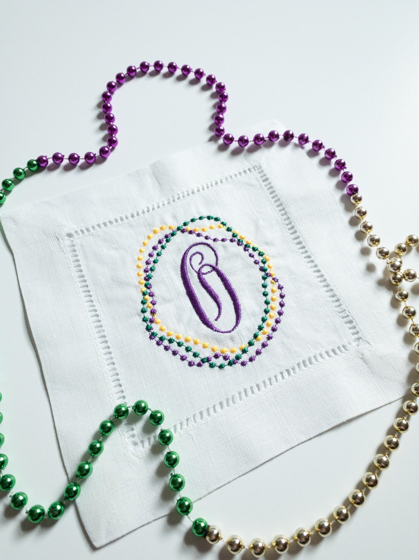 Mardi Gras Beads Linen Cocktail Napkin - Carnival Cocktail Napkin #103