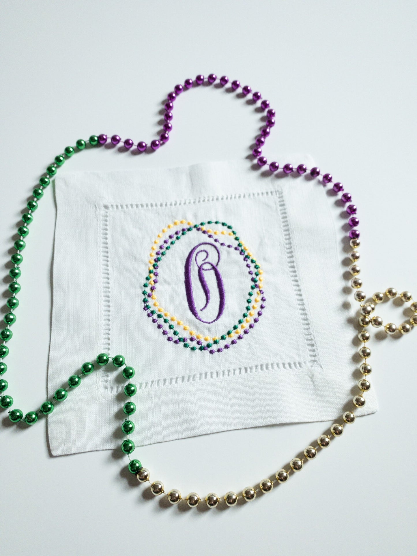 Mardi Gras Beads Linen Cocktail Napkin - Carnival Cocktail Napkin #103