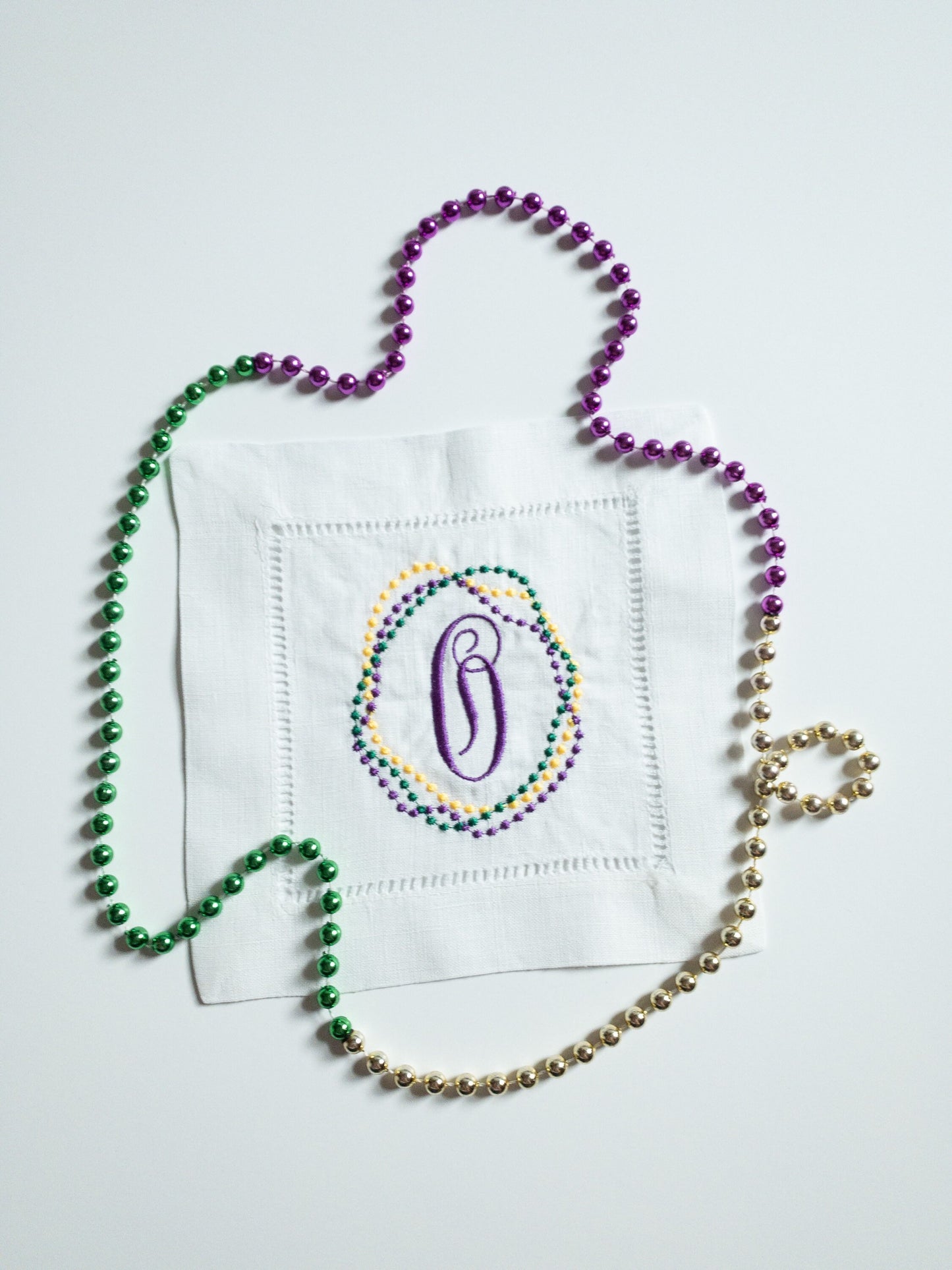 Mardi Gras Beads Linen Cocktail Napkin - Carnival Cocktail Napkin #103