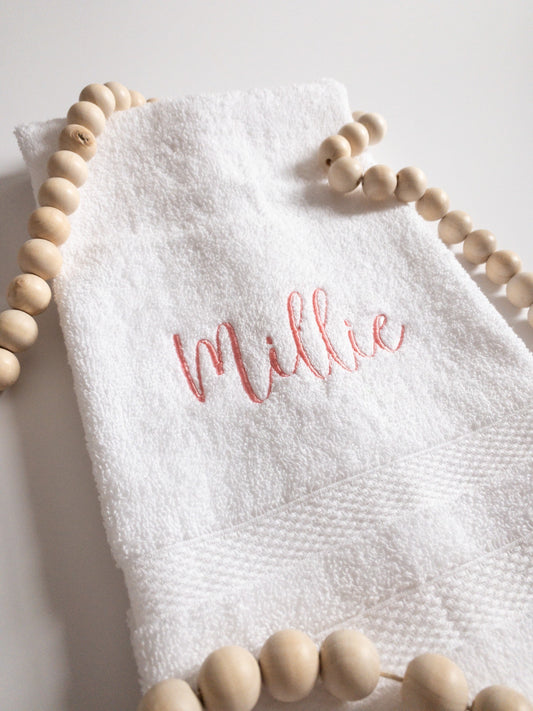Personalized Name Hand Towel, Embroidered Name White Hand Towel, Girl's Hand Towel