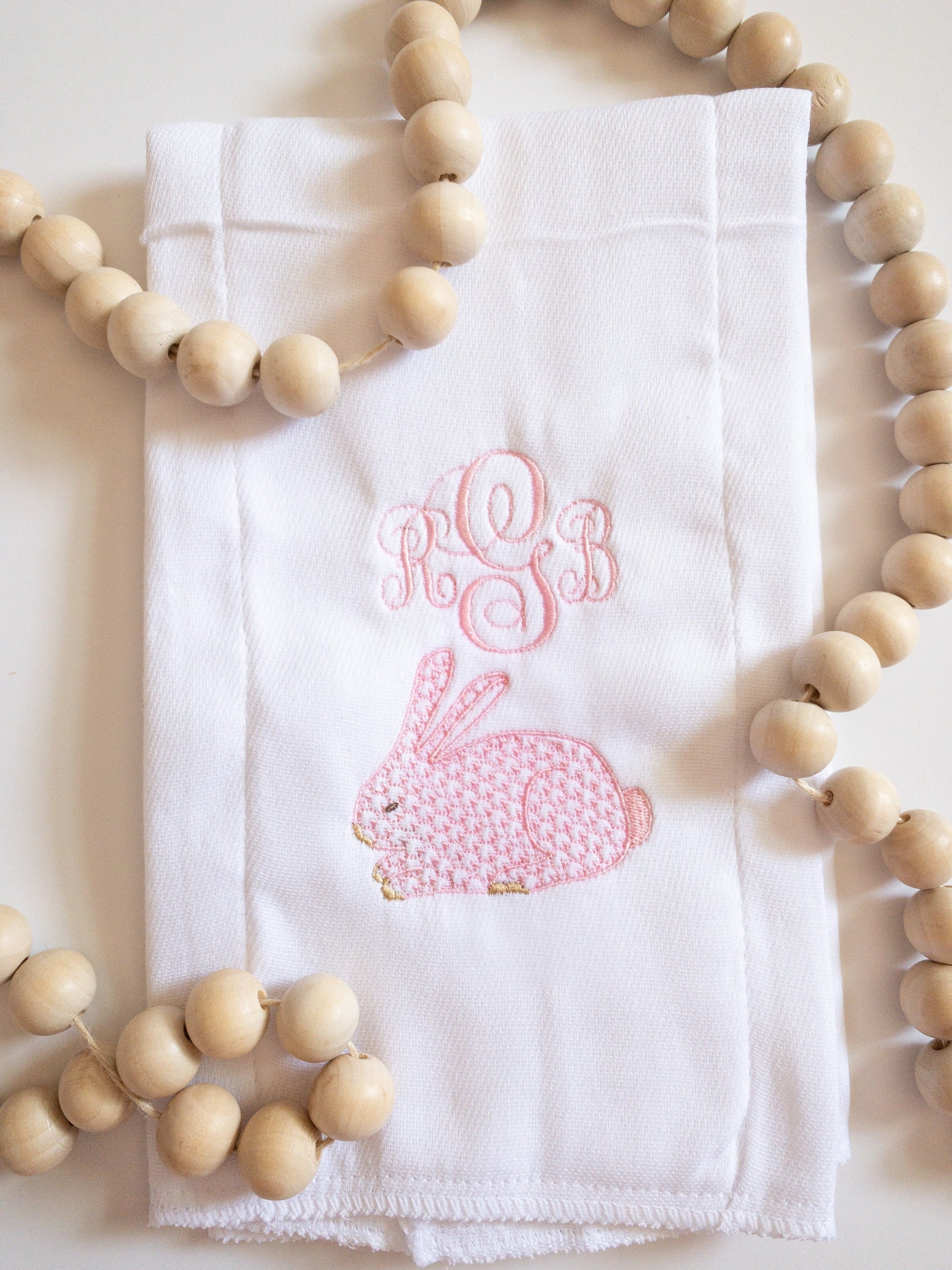 Bunny Monogrammed Baby Girl Burp Cloth