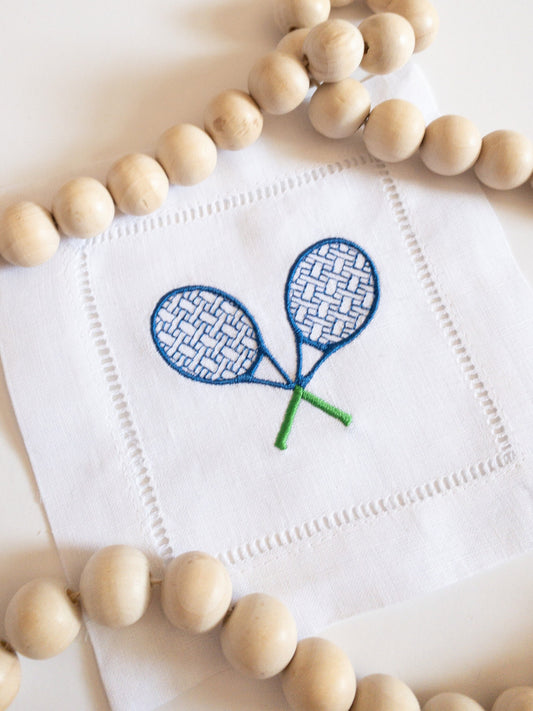 Tennis Racket Pair Embroidered Cocktail Napkins, Single Tennis Napkin, Tennis gift