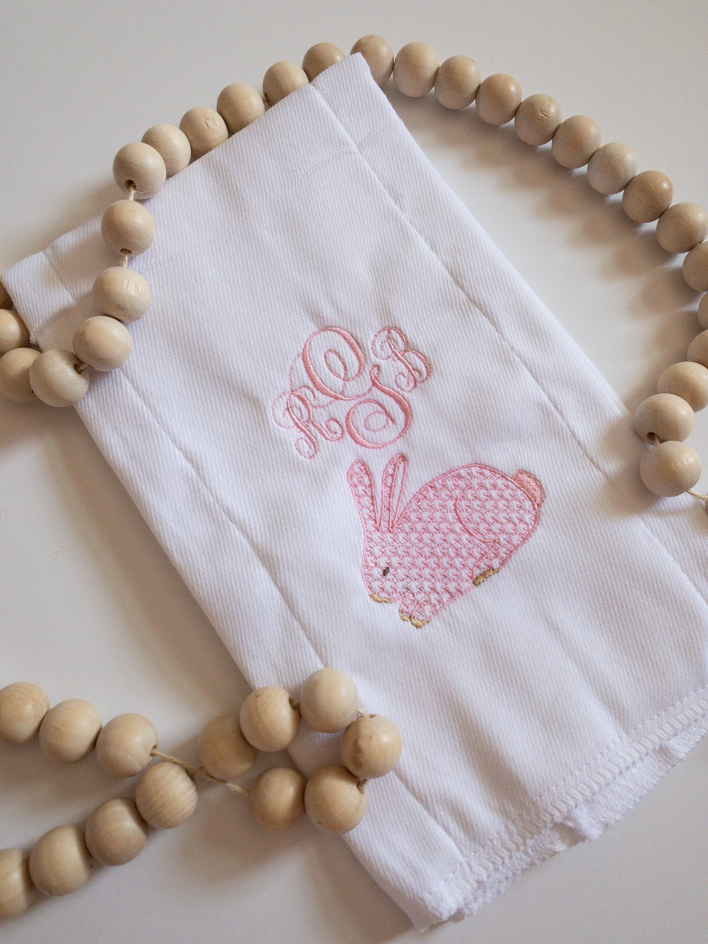 Bunny Monogrammed Baby Girl Burp Cloth