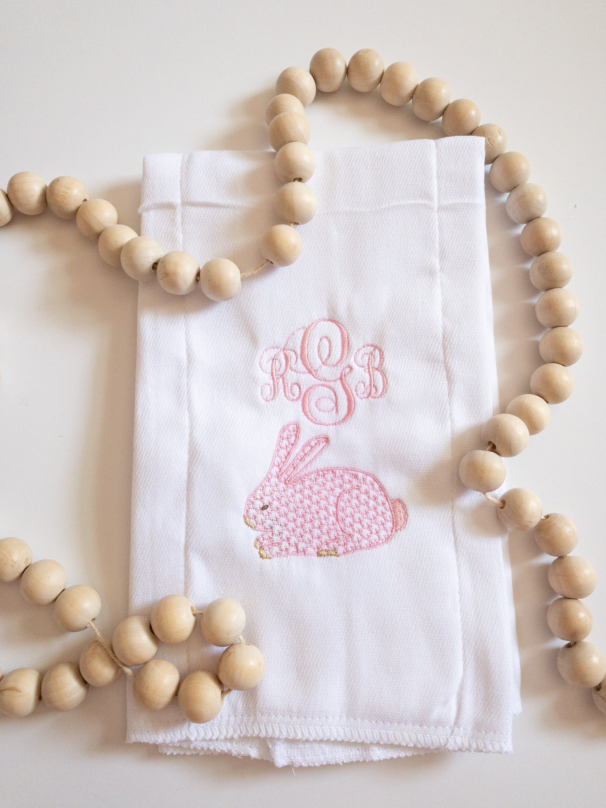 Bunny Monogrammed Baby Girl Burp Cloth