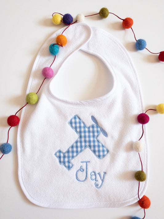 Applique Airplane Personalized Baby Boy Bib #116