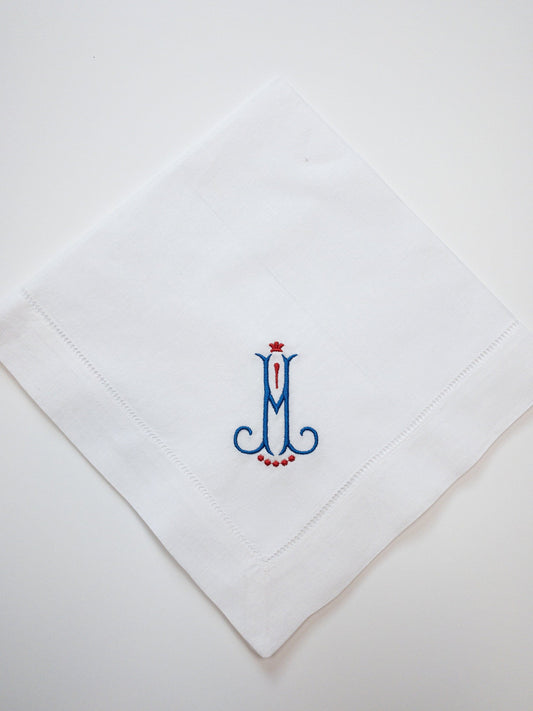 Two Color Monogrammed Cloth Dinner Napkins, Personalized Linen Napkins #108