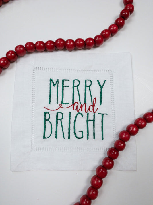 Merry and Bright Christmas Cocktail Napkin, Christmas Drink Napkin #109