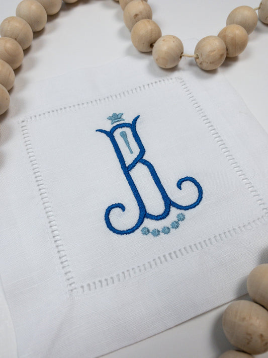 Two Color Monogrammed Linen Cocktail Napkins - Personalized Cocktail Napkins - Custom Cocktail Napkins #108