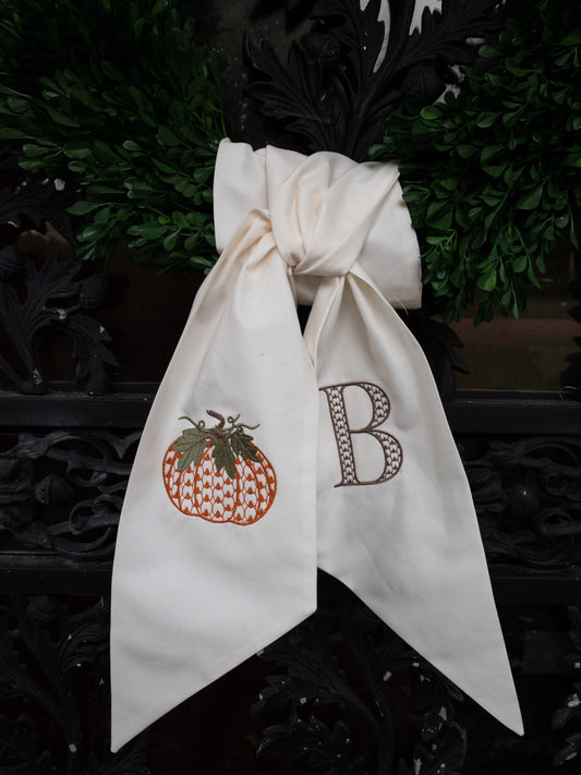 Fall Monogrammed Wreath Sash, Autumn Wreath Sash #123