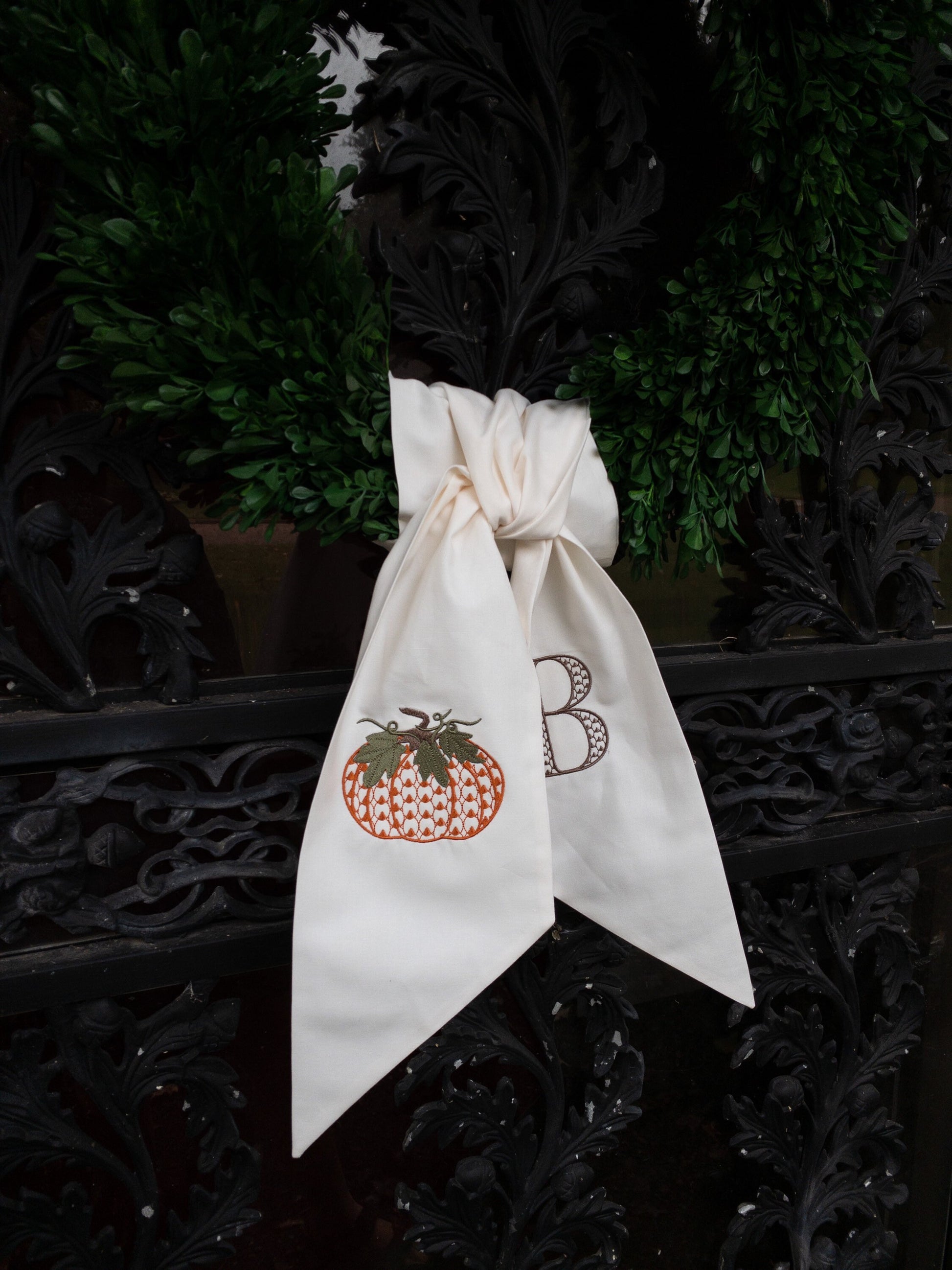 Fall Monogrammed Wreath Sash, Autumn Wreath Sash #123