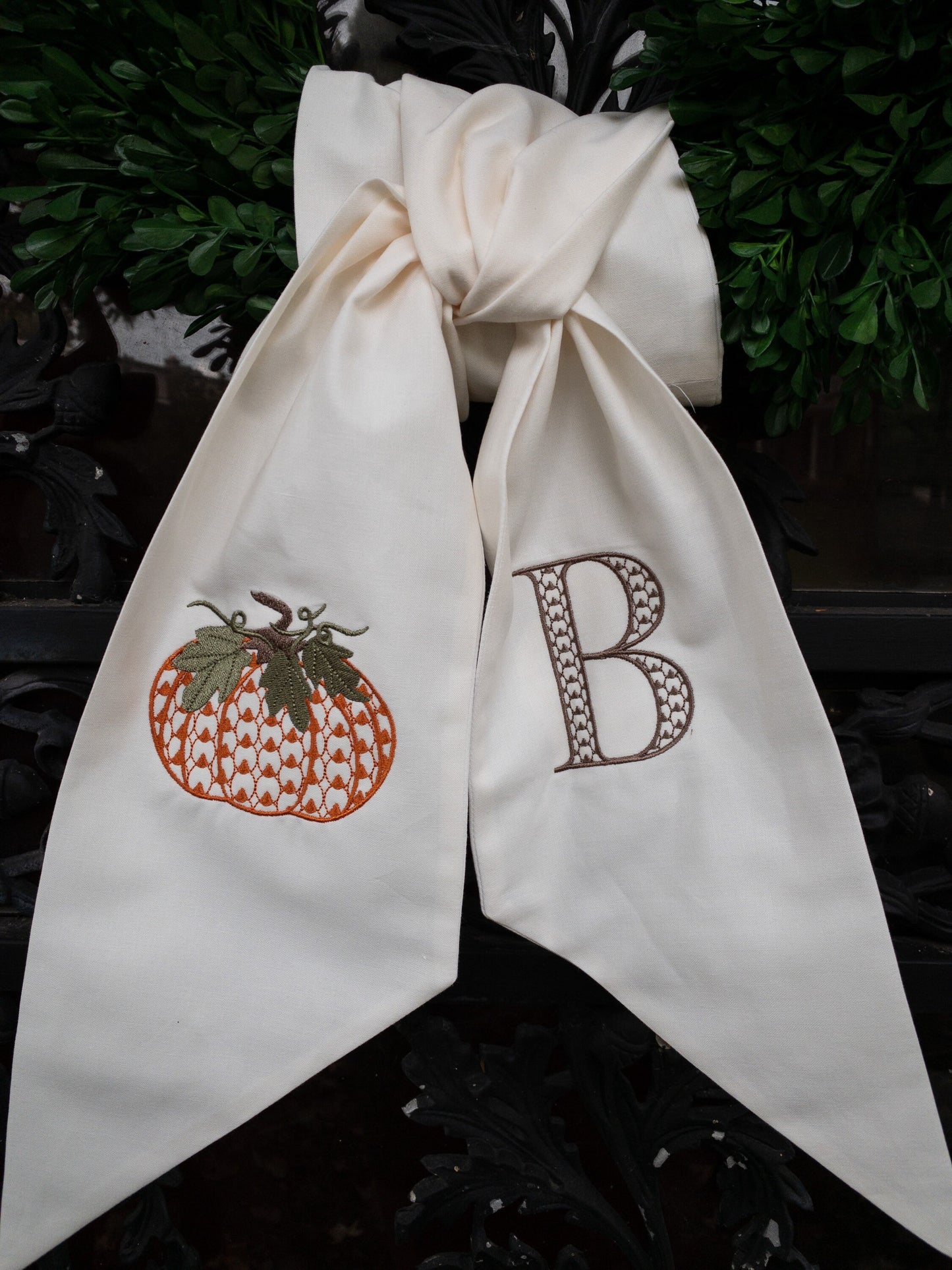 Fall Monogrammed Wreath Sash, Autumn Wreath Sash #123