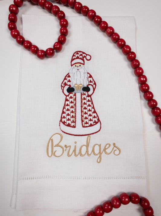 Personalized Linen Christmas Santa Hand Towel #122