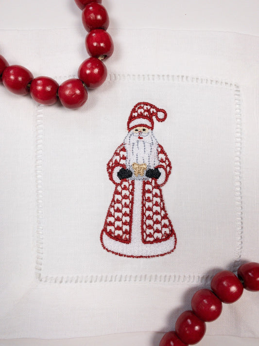 Embroidered Santa Claus Cocktail Napkins, Christmas Drink Napkins #122