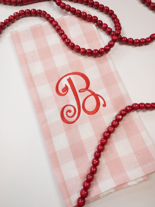 Pink and White Gingham Hand Towel with Red Monogram, Customized Valentine's Hand Towel, Monogramed Valentines Towel, Galentine's Gift