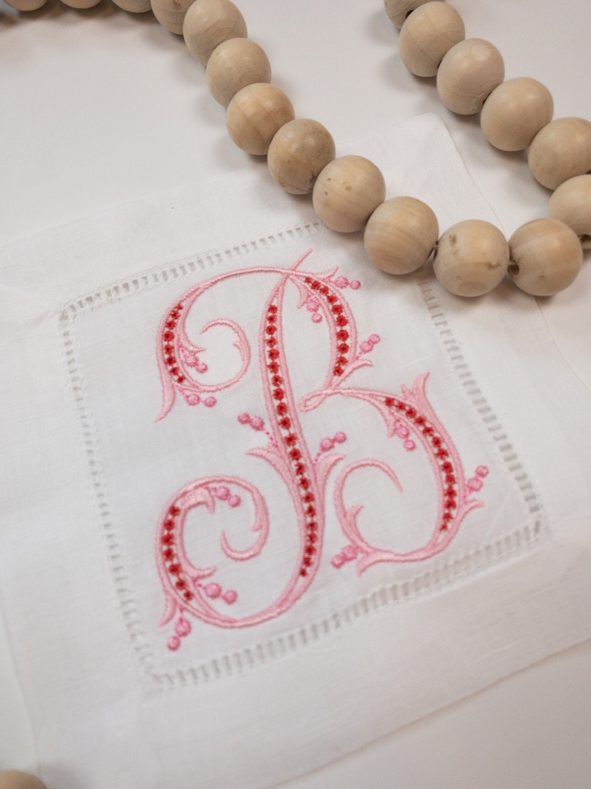 Fancy Monogramed Linen Cocktail Napkin, Multiple Colored Embroidered Cocktail Napkin