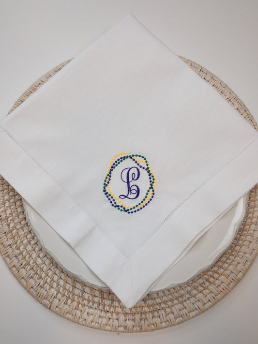 Mardi Gras Beads Linen Dinner Napkin - Carnival Cloth Dinner Napkin #103