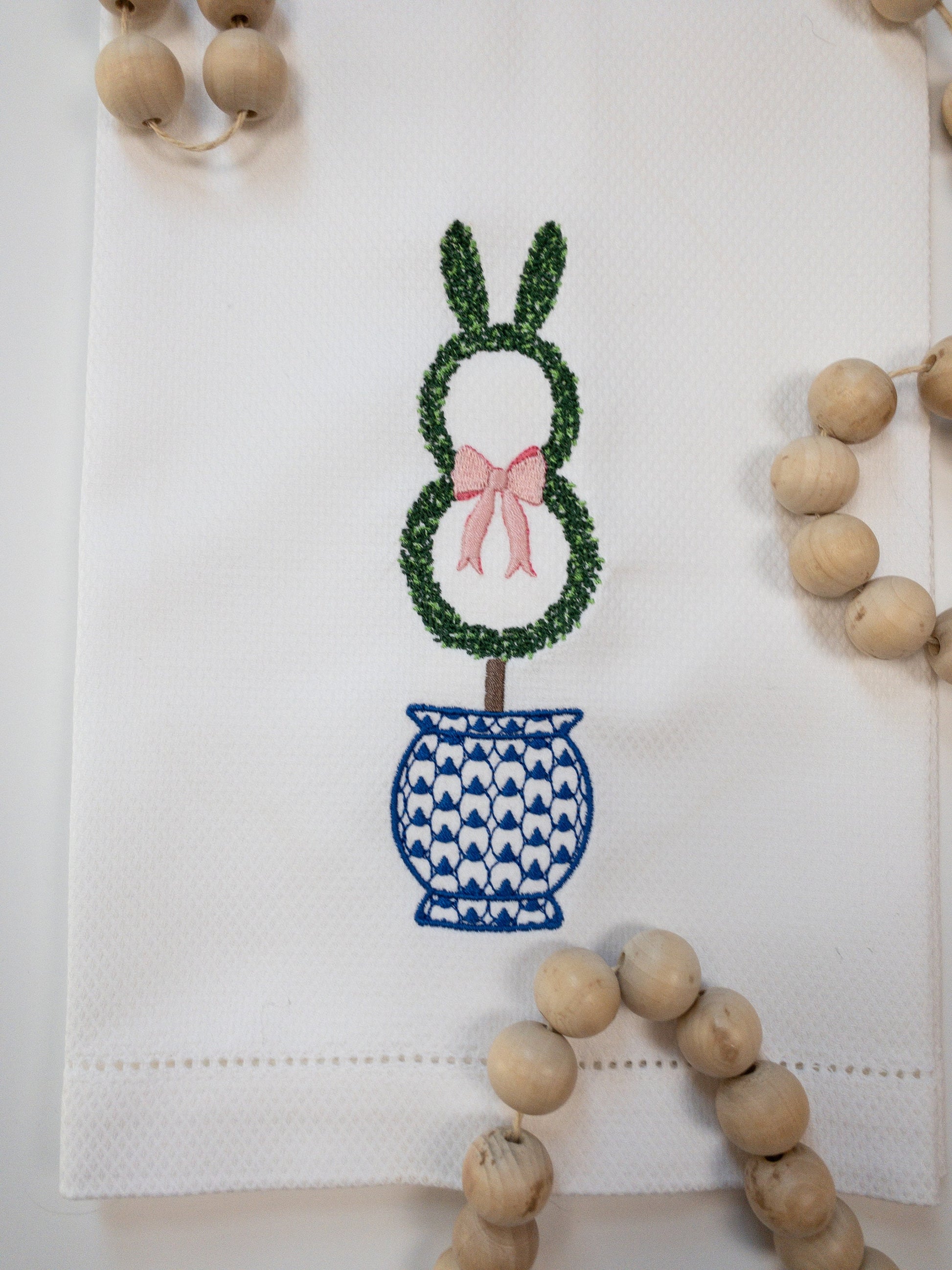 Boxwood Bunny Wreath Cotton Hand Towel, Easter Hand Towel, Custom Gift, Easter Hostess Gift
