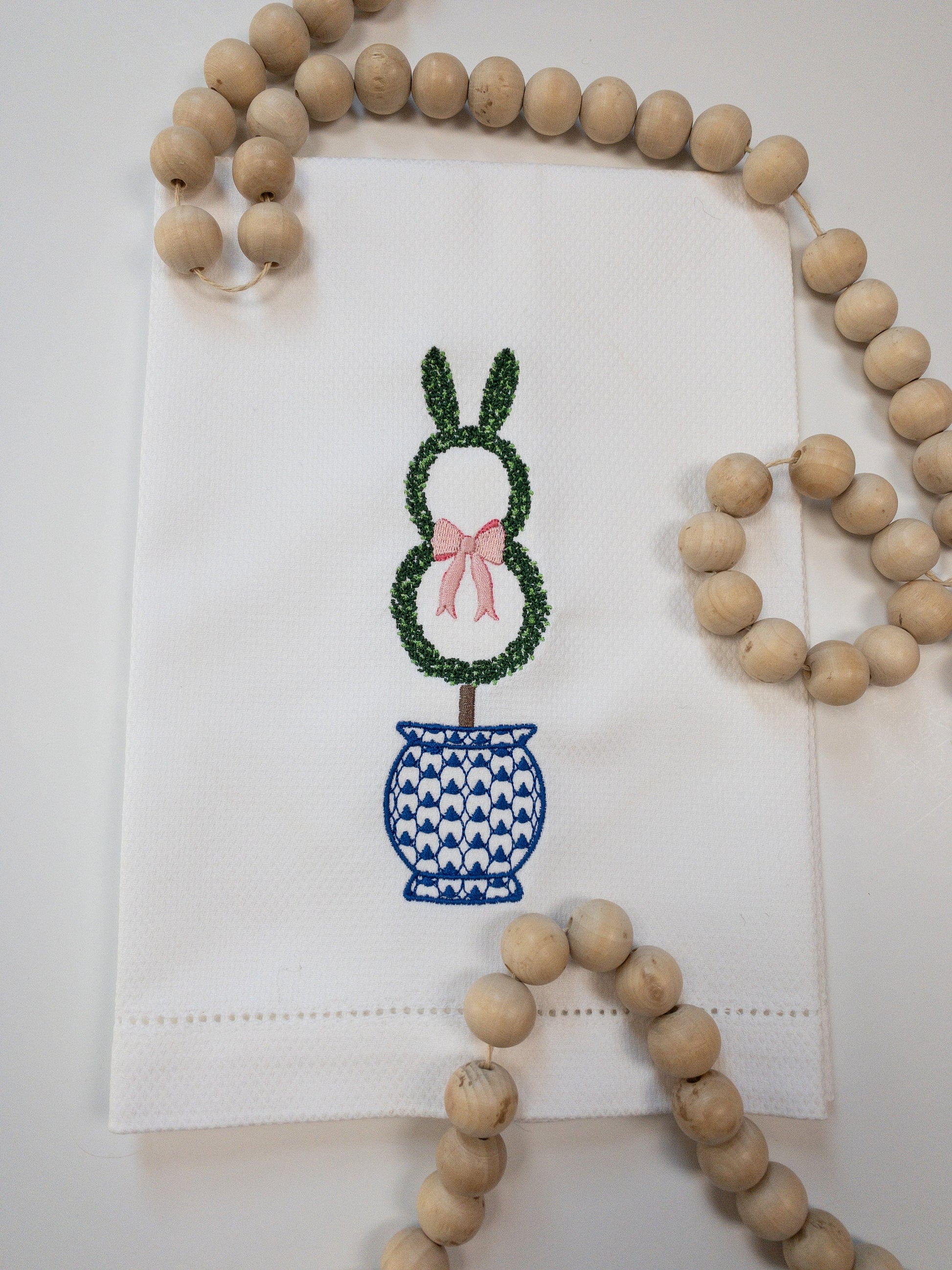 Boxwood Bunny Wreath Cotton Hand Towel, Easter Hand Towel, Custom Gift, Easter Hostess Gift