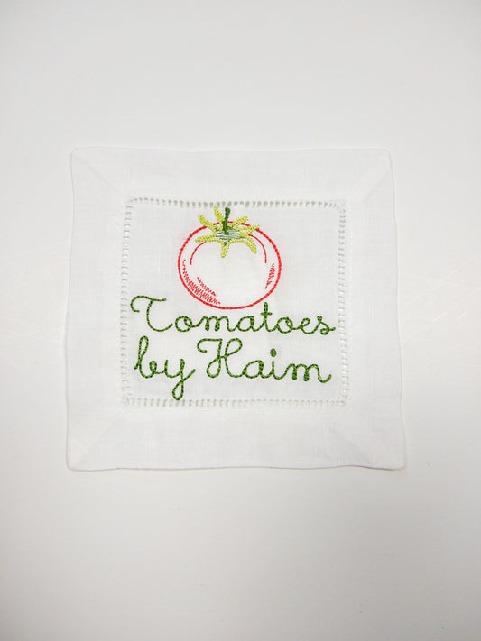 Personalized tomato linen cocktail napkin, Summer Tomato Cocktail Napkin, Summer Gift