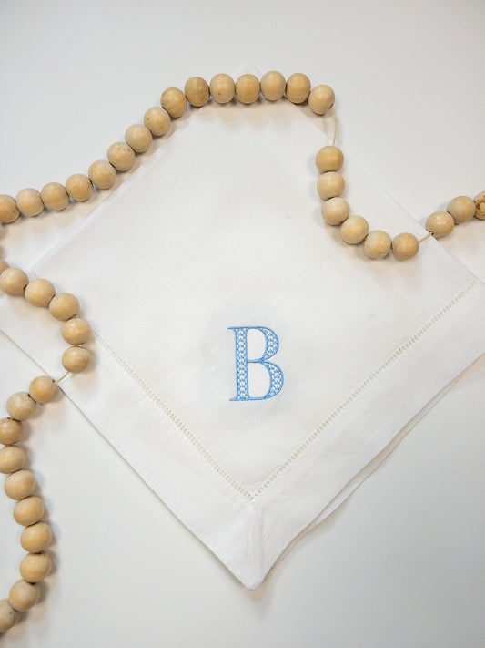 Custom Monogrammed White Linen Dinner Napkins, Personalized Cloth Napkins