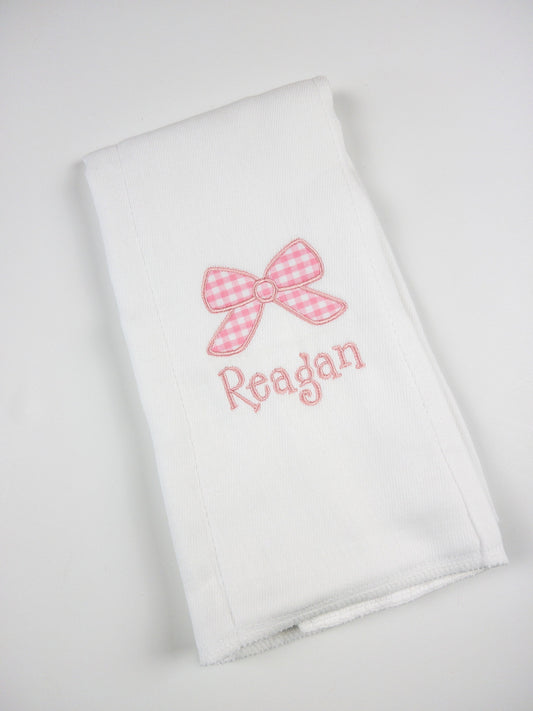 Personalized Bow Monogram Burp Cloth, Monogrammed Baby Gift, Cloth Diaper Burp Cloth, Custom Baby Shower Gift