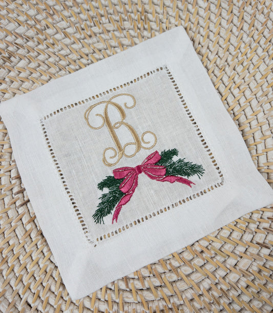 Personalized Christmas Cocktail Napkin, Christmas Drink Napkins, Custom Monogrammed Christmas Napkin