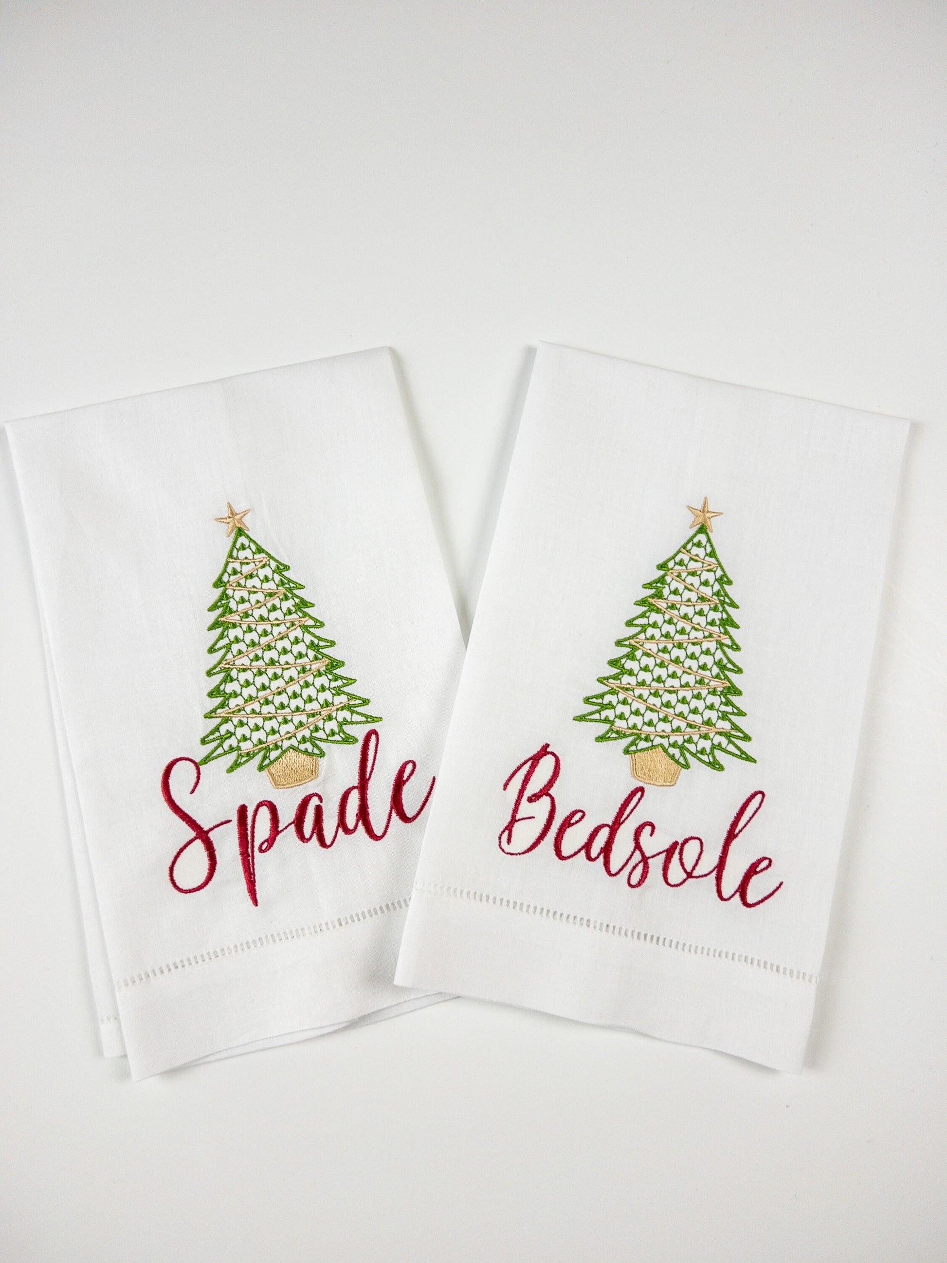 Monogrammed Linen Christmas Tree Hand Towel #112