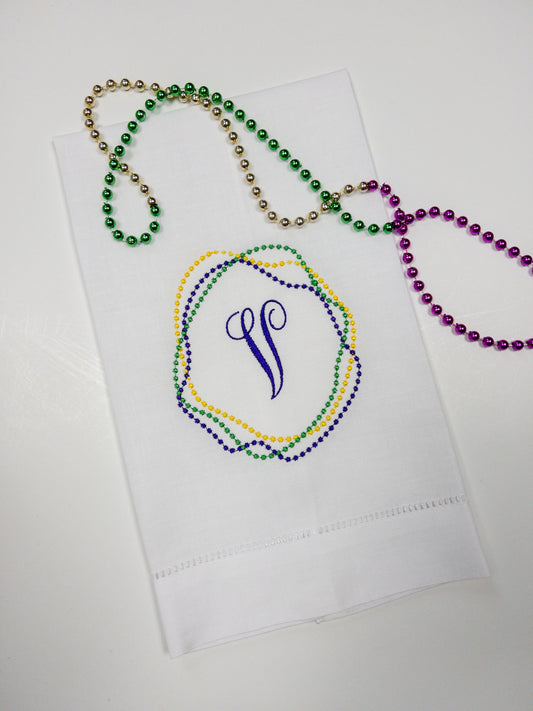 Mardi Gras Beaded Monogram Linen Hand Towel #103