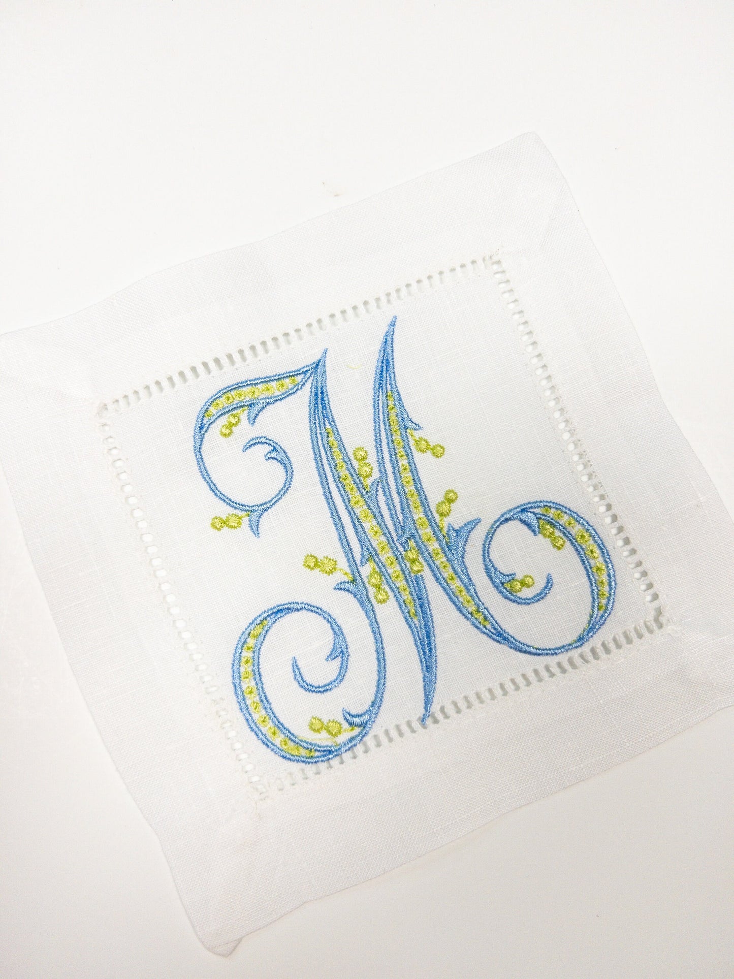 Fancy Monogramed Linen Cocktail Napkin, Multiple Colored Embroidered Cocktail Napkin