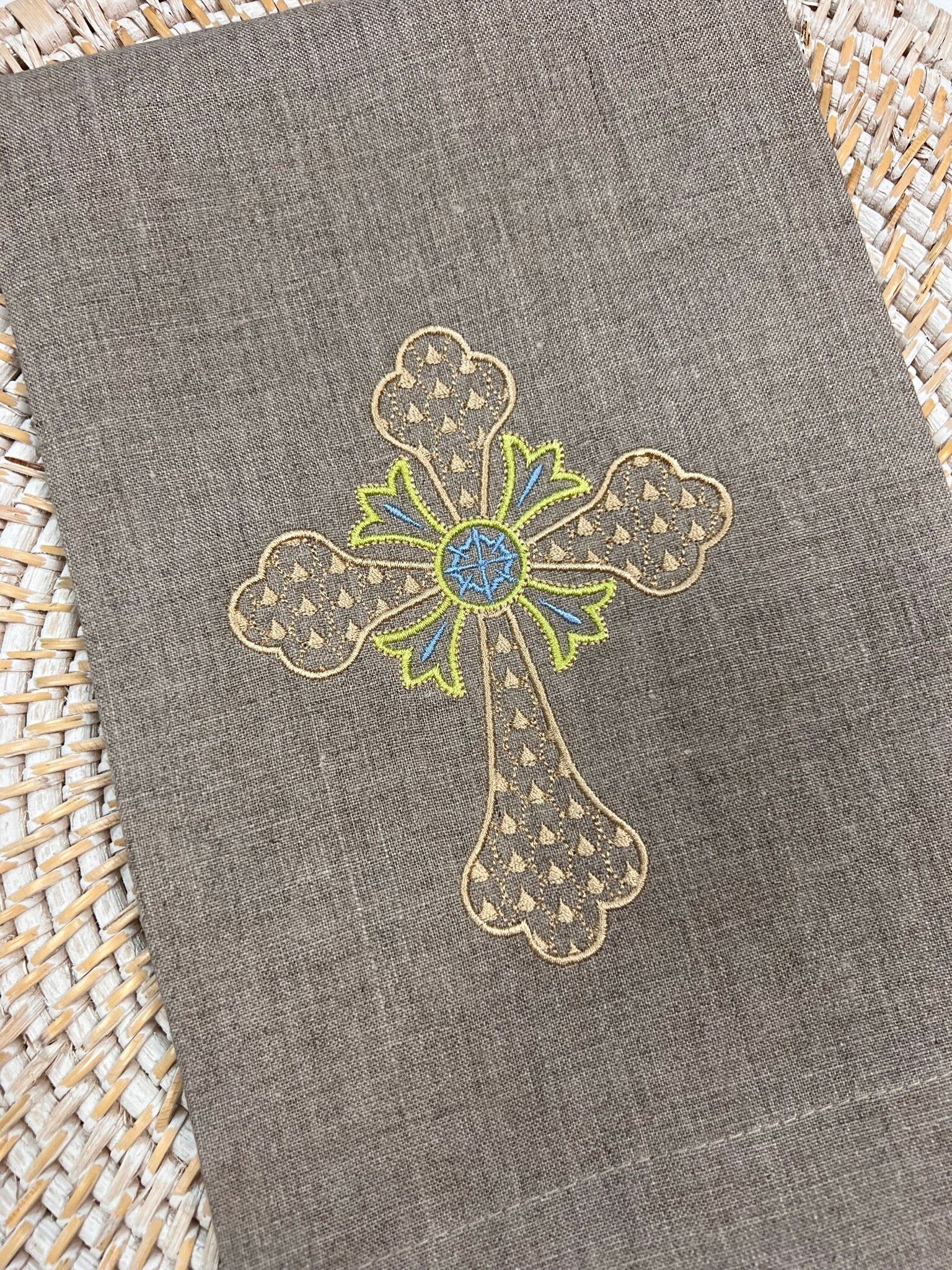 Embroidered Cross Hand Towel, Easter Tea Towel, Cross Kitchen Towel, Christian Easter Hostess Gift, Easter Decor, Baptism Towel, Baptism
