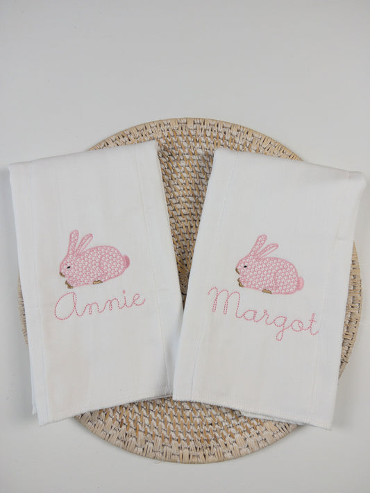 Personalized Bunny Burp Cloth, Baby Girl Bunny Diaper Burp Cloth, Monogrammed Baby Gift, Personalized New Baby Gift