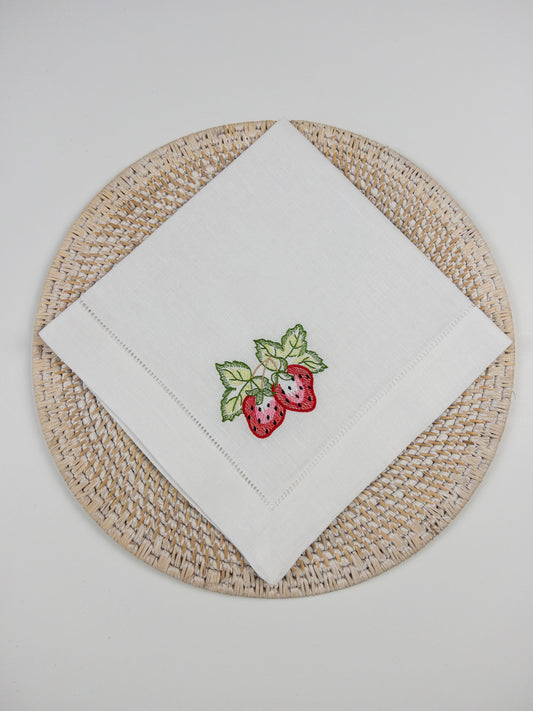 Strawberry Dinner Napkin, Strawberry Fair China Napkin, Strawberry Embroidered Cloth Napkin, Embroidered Cloth Napkin